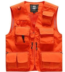 Liveinu Mens Work Multi-Pockets Fishing Vest 100% Cotton Summer Outdoor Travel Vest Workwear