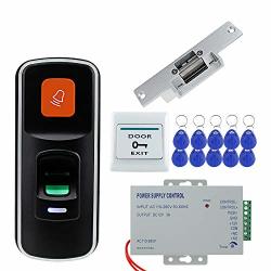 Hfeng Door Access Control System Kit Fingerprint Rfid Biometric Reader + Electronic Strike Lock + DC12V 3A Power Supply + Exit Button + Keyfobs