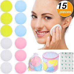Frienda 15 Pieces Bamboo Makeup Remover Pads Set 12 Pack Makeup Remover Reusable Pads With 1 Laundry Bag 1 Waterproof Storage Bag 1 Organza