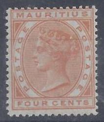 Mauritius 1897 Qv 4c Orange Wmk Cc Fine Mint