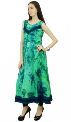 Phagun Womens Rayon Tie-dyed Anarkali Kurti Tunic Designer Green & Black Sleeveless Kurta PCKL362A