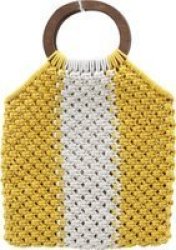 BlackBerry Yellow white Colour Block Crochet Tote Bag