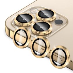 Apple Iphone 12 Pro Metal Ring Camera Lens Tempered Glass Protector - Gold