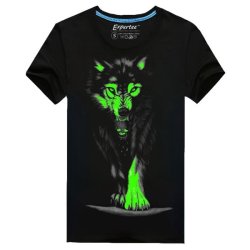 Men Cotton Blended 3D Printed Noctilucent Wolf Short Sleeve T-Shirt
