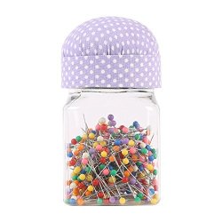 Neoviva Plastic Storage Jar Containers With Pin Cushion Lid For Quilting Pins 300 Ball Head Pins Included Polka Dots Orchid Bloom