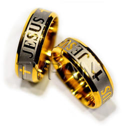 Jesus Cross Stainless Steel Gold Plated 8mm Ring Size 14