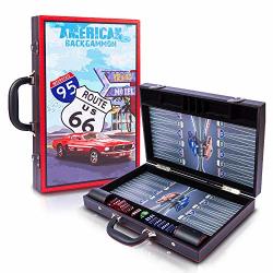 Backgammon Set Board Game- Route 66 -road Trip Themed- Premium Large Size Classic Game For Kids And Adults Deluxe Pu Leather