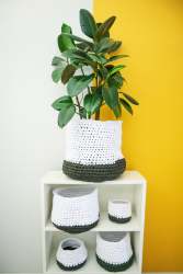 Crochet Pot Socks - 30CM White And Green