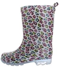 Capelli New York Girl's Rainbow Leopard Print Rain Boot White Combo 1 2