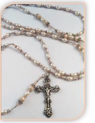 Champagne And Palest Of Pink Faux Glass Pearls & Austrian Crystal Rosary