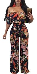 Aro Lora Women's Off Shoulder Floral Printed Cropped Wide Leg Jumpsuits Romperss Medium Multicolor