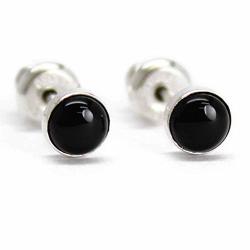 Black Onyx Stud Earrings Small 4MM Black Studs Sterling Silver