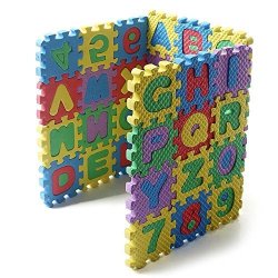 Les Yeu Numeral Alphabet Childrens Puzzle Childrens Alphanumeric Puzzle Eva Foam Mat Mixed COLOR-36 Pack