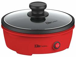Elite Cuisine EGL-6101 Electric Personal Nonstick Stir Fry Griddle Pan Skillet With Tempered Glass Lid Rapid Heat Up High Temperature On off Switch Indicator Light