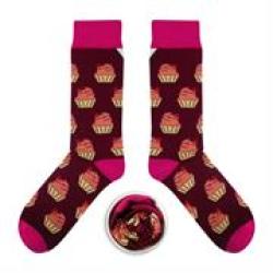 Cup Of Sox Eatable - Muffins Size 41 - 44 B Cotton Muffin With Cherry - Burgundy Socks Retail Box No Warranty