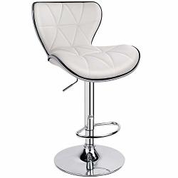 Leopard Shell Back Adjustable Swivel Bar Stools Pu Leather Padded With Back 1 Chair White