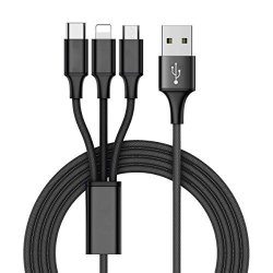 Multi USB Charger Cable USB To Lightning micro usb C 3 In 1 Nylon Braided Fast Charging Cord Cable For Samsung S8 NOTE 8 ANDROID & Ios Devices Black