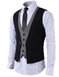 H2H Mens Fashion Business Suit Layered Vest With Chain Rings Black Us Xl asia XXXL CMOV01