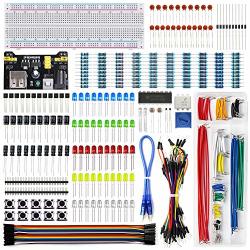 Rexqualis Electronics Component Fun Kit W power Supply Module Jumper Wire 830 Tie-points Breadboard Precision Potentiometer Resistor Compatible With Arduino Raspberry Pi STM32