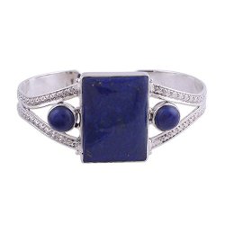 NOVICA Lapis Lazuli .925 Sterling Silver Cuff Bracelet 'crisscross Magic'