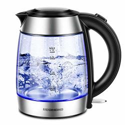 Redmond Electric Kettle 1.7L Cordless Glass Tea Kettle Bpa-free Stainless Steel Finish 1500W Fast Boiling Hot Water Kettle With LED Indicator Auto Shut-off &