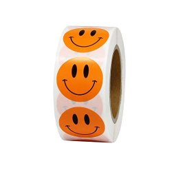 Hcode 1 Inch Smiley Face Stickers Roll Happy Face Stickers Circle Dots Paper Labels Reward Stickers Teachers Stickers 500 Pieces Per Roll 1" Orange Smiley Face