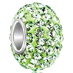 Charmsstory 925 Sterling Silver Green Simulated Birthstone Charms Synthetic Crystal Bead For Bracelets