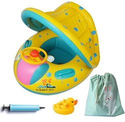 FindUWill Inflatable Baby Float-pool Swimming Ring With Sun Canopy With Inflator Pump Waterproof Carry Bag Duck Toys
