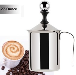 Milk Frother - Wehome Stainless Steel Double Mesh Manual Milk Creamer Coffee Milk Foam Frothing Pitcher Best Froth Pump Foamer Cup For Coffee Latte