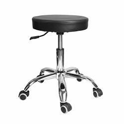 Mamaiuh Rolling Swivel Bar Stools Adjustable Leather Chair Drafting Workbench Task Stool For Office Shop Spa Kitchen Medical Pedicure Black