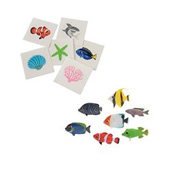 156 Piece Tropical Fish Play Set & Tattoos Toy Party Favor Supplies Set For 12 Bundle