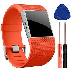 Qghxo Band For Fitbit Surge Soft Silicone Adjustable Replacement Strap With Metal Buckle Clasp For Fitbit Surge Fitness Superwatch No Tracker Orange Large 6.3"-7.8"