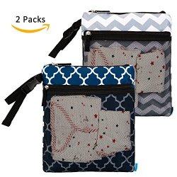 Niceebag 2 Pcs Baby Wet And Dry Cloth Diaper Bags Travel Nappy Organizer Bag Waterproof Reusable With Two Zippered Pockets Blue Lantern And Gray Chevron