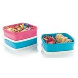 Tupperware Square Divided Dish Set 550ML & 500ML On The Go Bottles Aqua Blue Or Pink