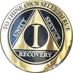 Recoverychip 1 Year Elegant Black Gold Silver Bi-plated Aa Medallion Alcoholics Anonymous Chip