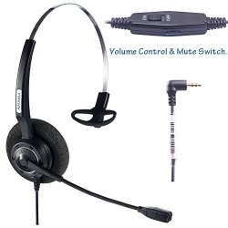 Arama 2.5MM Telephone Headset Mono With Boom MIC Volume Mute For Cisco Linksys Spa Polycom Panasonic Zultys Gigaset Grandstream Office Ip And Cordless Dect