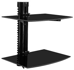 Mount-it MI-892 Floating Wall Mounted Shelf Bracket Stand For Av Receiver Component Cable Box PLAYSTATION4 XBOX1 DVD Player Projector 35.2 Lbs Capacity 2 Shelves Tinted Tempered Glass