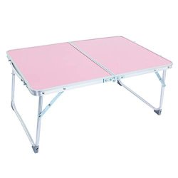 Alminm Alloy Laptop Table Dormitory Artifact Folding Table Lazy Office Bed Desk Pink Plastic Table Legs 61X 41 X 27 .5CM Pink