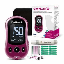 Vetmate Dogs cats Glucose Monitoring System Starter Kit - Pet Diabetes Management Kit Calibrated For Dogs And Cats - 10 Test Strips 1 Lancing Device 10 Lancets Included