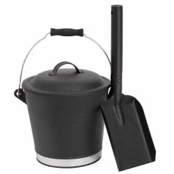 Aboniris MINI Ash Bucket With Shovel And Lid 1.32 Gallon 5 Litre Black