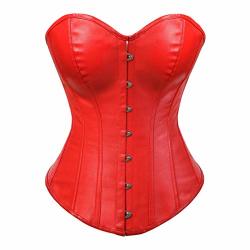 Frawirshau Faux Leather Corset For Women Lace Up Boned Overbust Corset Bustier Lingerie Top Red S