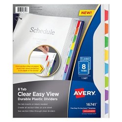 Avery Clear Easy View Durable Plastic Dividers 8 Tabs 16741