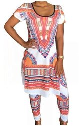 Casual Zimaes-women Suit African Style Traditional Dashiki Short Sleeve Crewneck Navajo Floral 2 Pieces Jumpsuits Romper Orange Xlarge