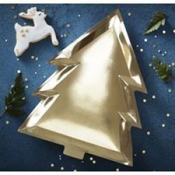 Goldair Gold Christmas Foiled Tree Plate Pack Of 6