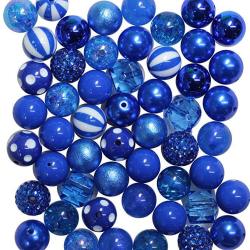 20MM Bulk Mix Of 52 Royal Blue Chunky Bubblegum Beads 12 Styles Acrylic Gumball Beads Lot