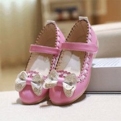 Girls Bowknot Flower Patterned Princess Flats Party Dress Shoes