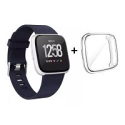 Generic Fitbit Versa Silicone Strap M l Navy - With Protective Case