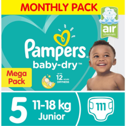 Pampers Baby Dry Size 5 Monthly Pack - 111 Nappies 11-16KG