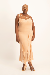 Keira Cowl Neck Ruffle Dress - Nude - XL
