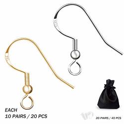 40PCS Earring Hooks 925 Sterling Silver Gold Earring Fish Hooks With 40PCS Earring Backs Rubber Findings For Jewelry Making Diy